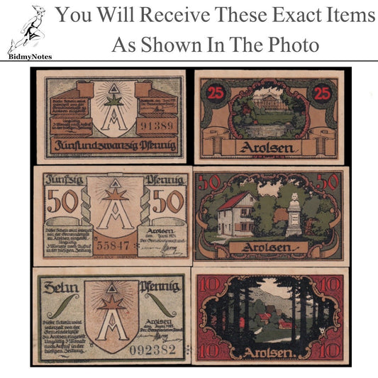 Germany Notgeld AROLSEN 10 25 50 Pfennig 1921 Set 3 pcs