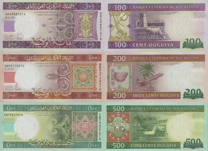 Mauritania 100 200 500 Ouguiya 2013 2015 P 16b 17 18 UNC Set 3 pcs