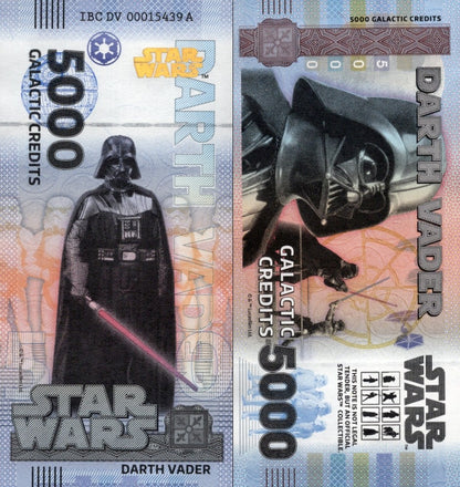 Disney Official Star Wars 5000 Galactic Credits 2025 Darth Vader UNC With Folder