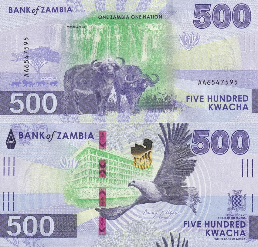 Zambia 500 Kwacha 2024 2025 P New Issue UNC