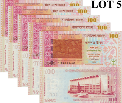 Bangladesh 100 Taka 2013 P 63 UNC Commemorative 1/20 Bundle Lot 5 pcs