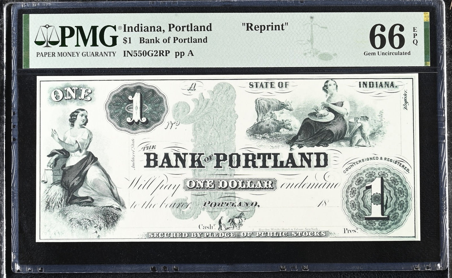 Indiana Portland Reprint 1-10$ Obsolete Bank Note UNC PMG 66 EPQ Set 4 pcs