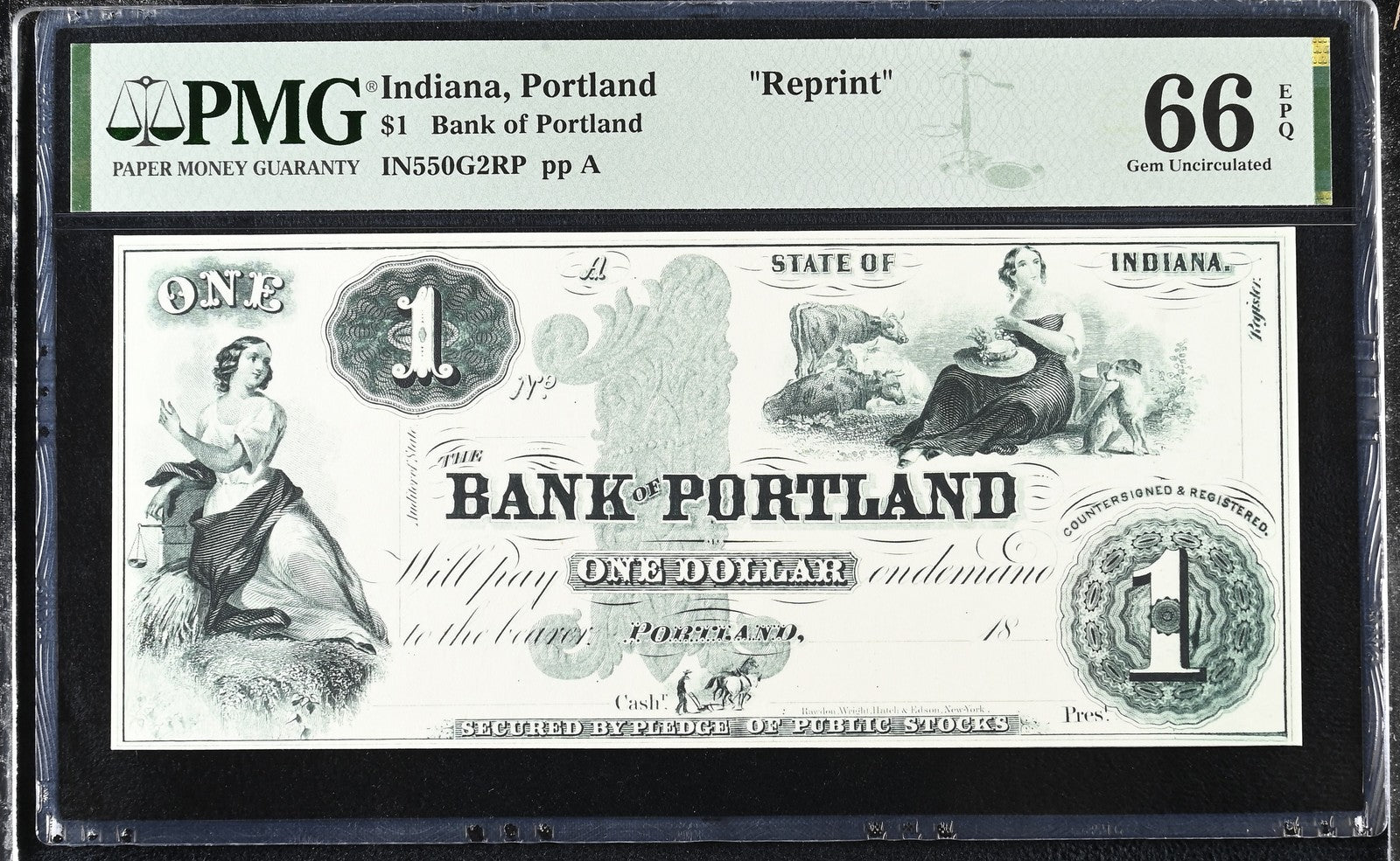 Indiana Portland Reprint 1-10$ Obsolete Bank Note UNC PMG 66 EPQ Set 4 pcs