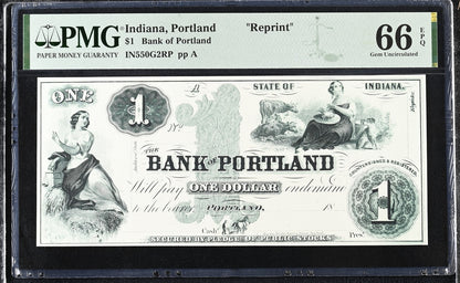 Indiana Portland Reprint 1-10$ Obsolete Bank Note UNC PMG 66 EPQ Set 4 pcs