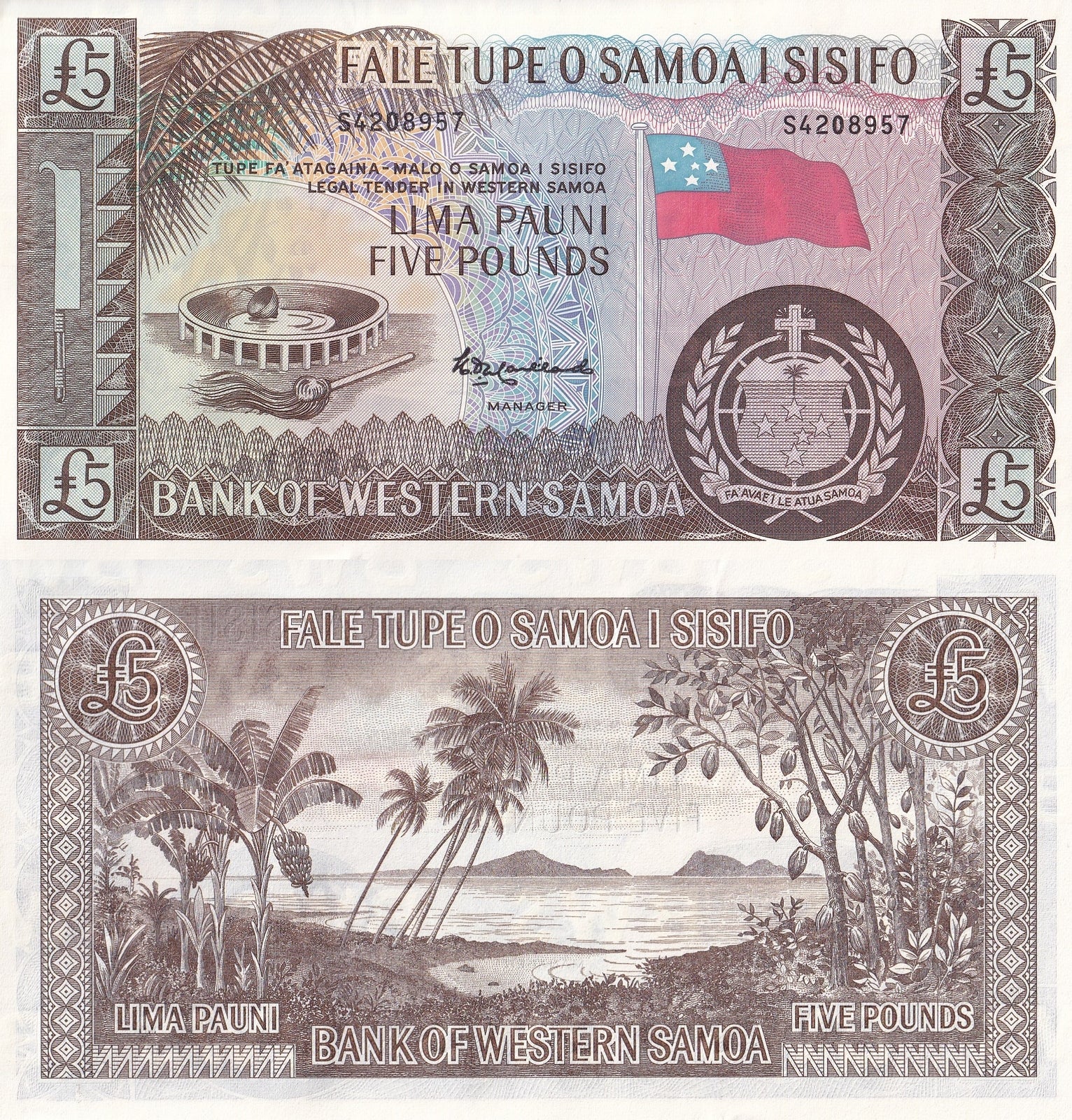 Western Samoa 5 Pounds ND 1963 P 15CS UNC W/ Prefix Reprint 2020
