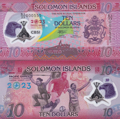 Solomon Islands 10 Dollars 2023 P 39 New Polymer UNC COMM. Fancy S/N 000555