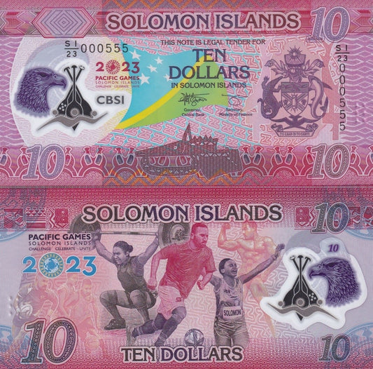 Solomon Islands 10 Dollars 2023 P 39 New Polymer UNC COMM. Fancy S/N 000555