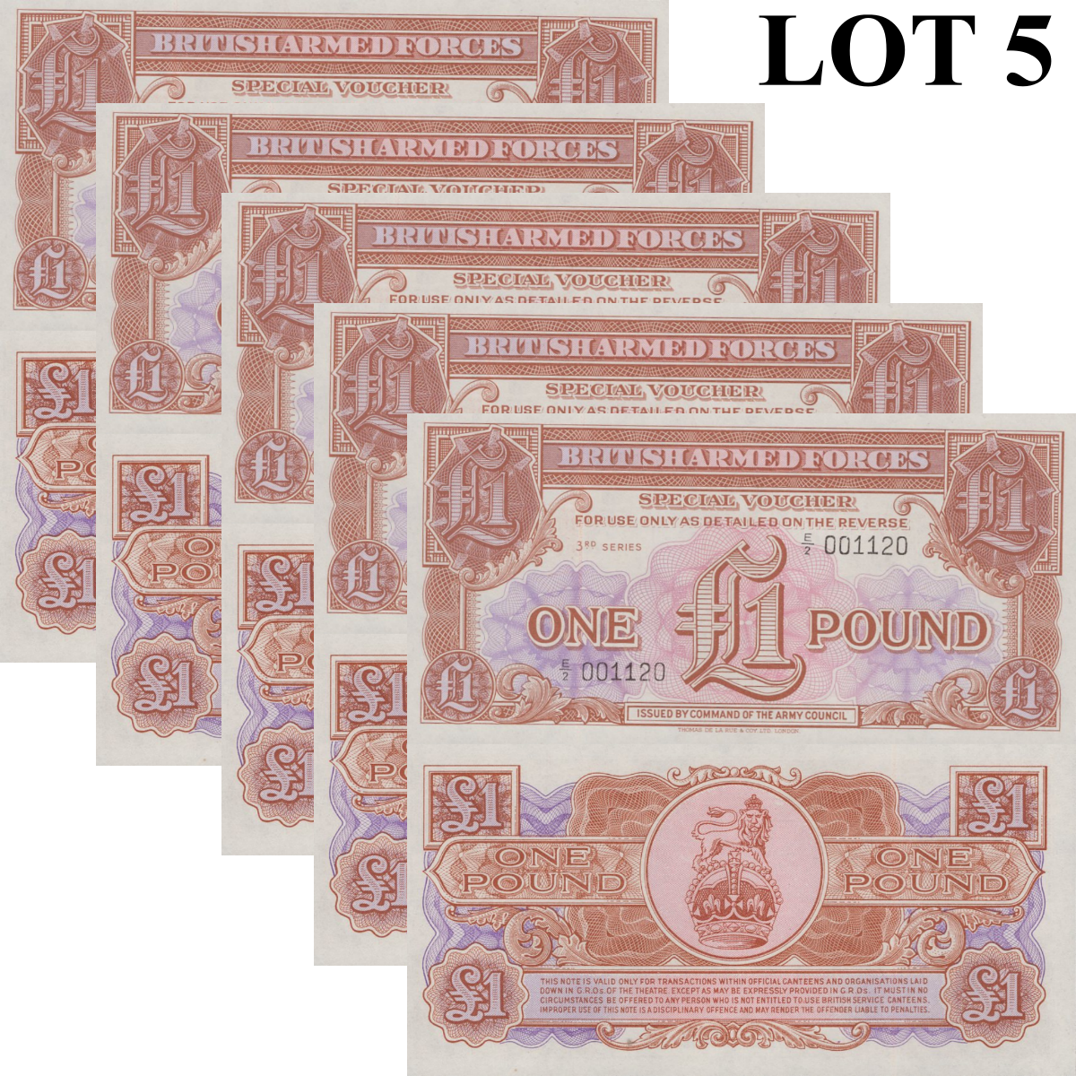 Great Britain Military 1 Pound ND 1956 P M29 UNC 1/20 Bundle Lot 5 pcs