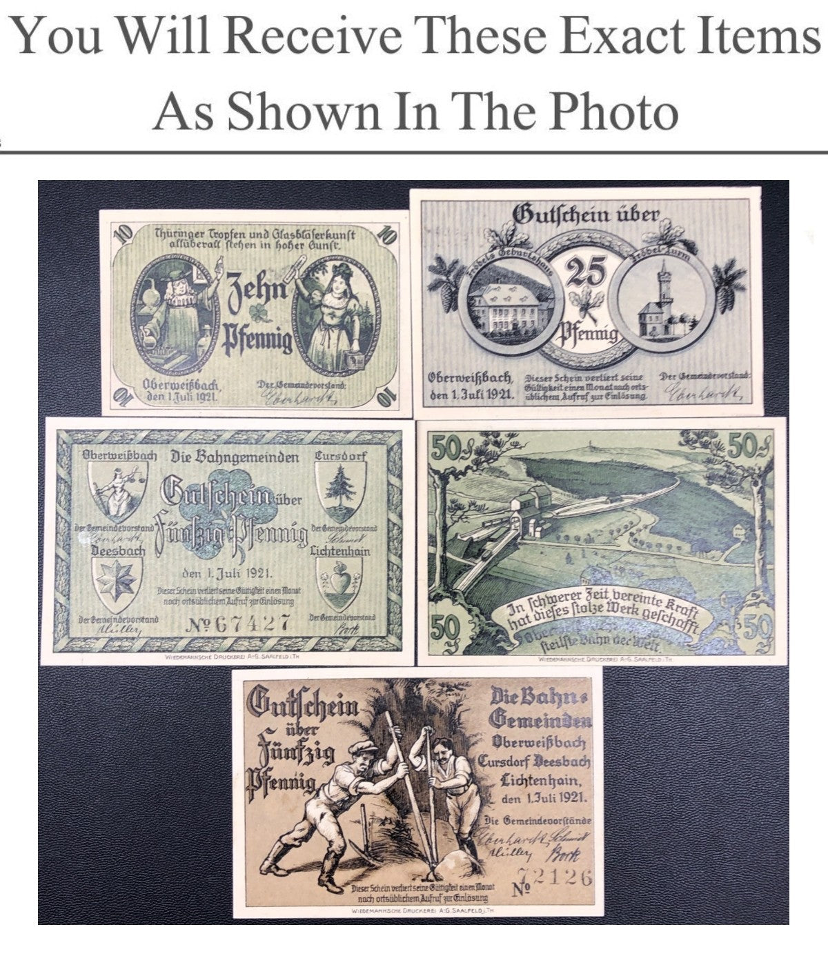 Germany Notgeld OBERWEISS BACH 10 25 50 Pfennig 1921 Full Set 5 pcs
