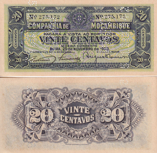 Mozambique 20 Centavos 1933 P R29 UNC