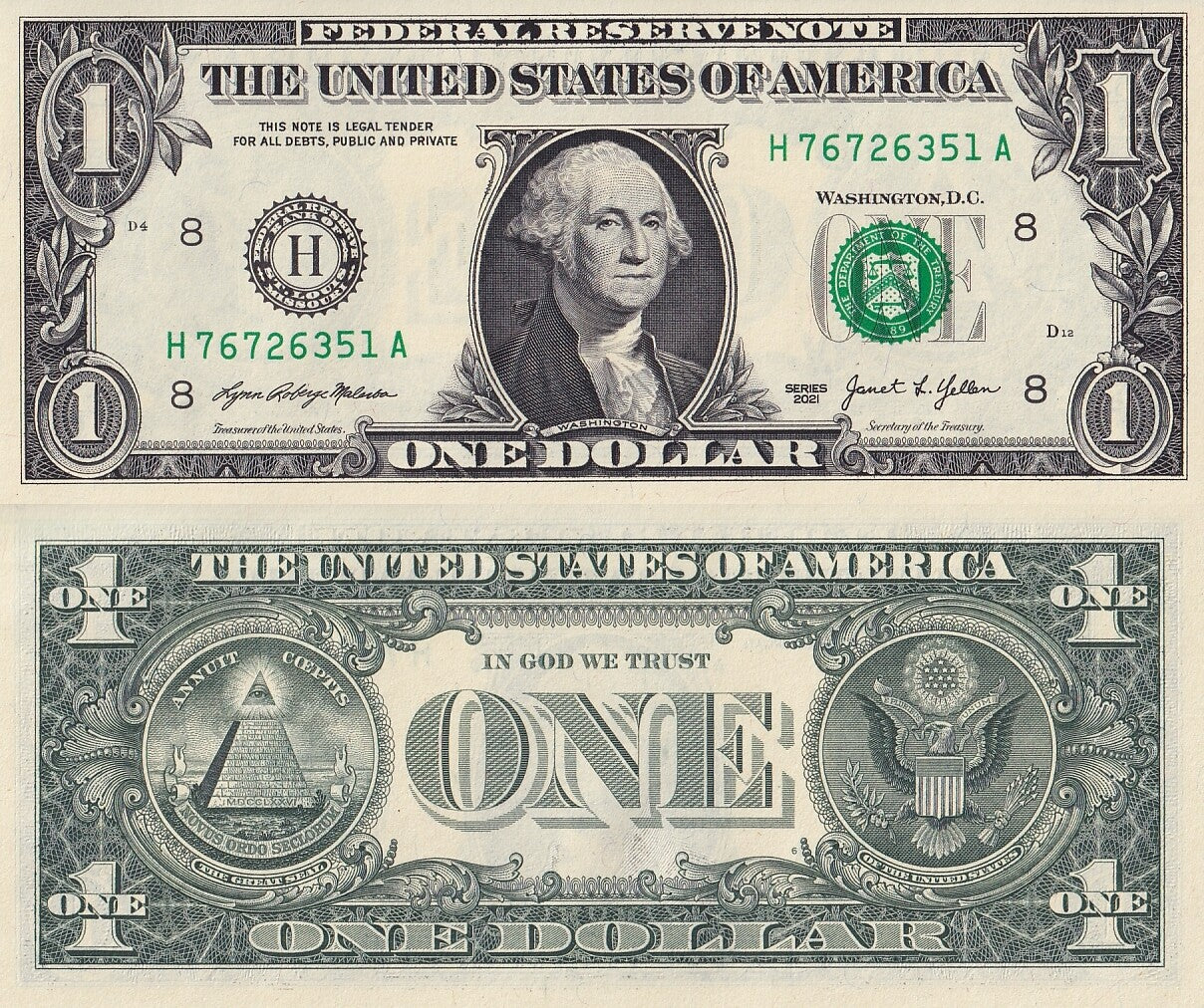 United States 1 Dollar 2021 P 549 UNC ''H'' St. Louis MO New Signatures