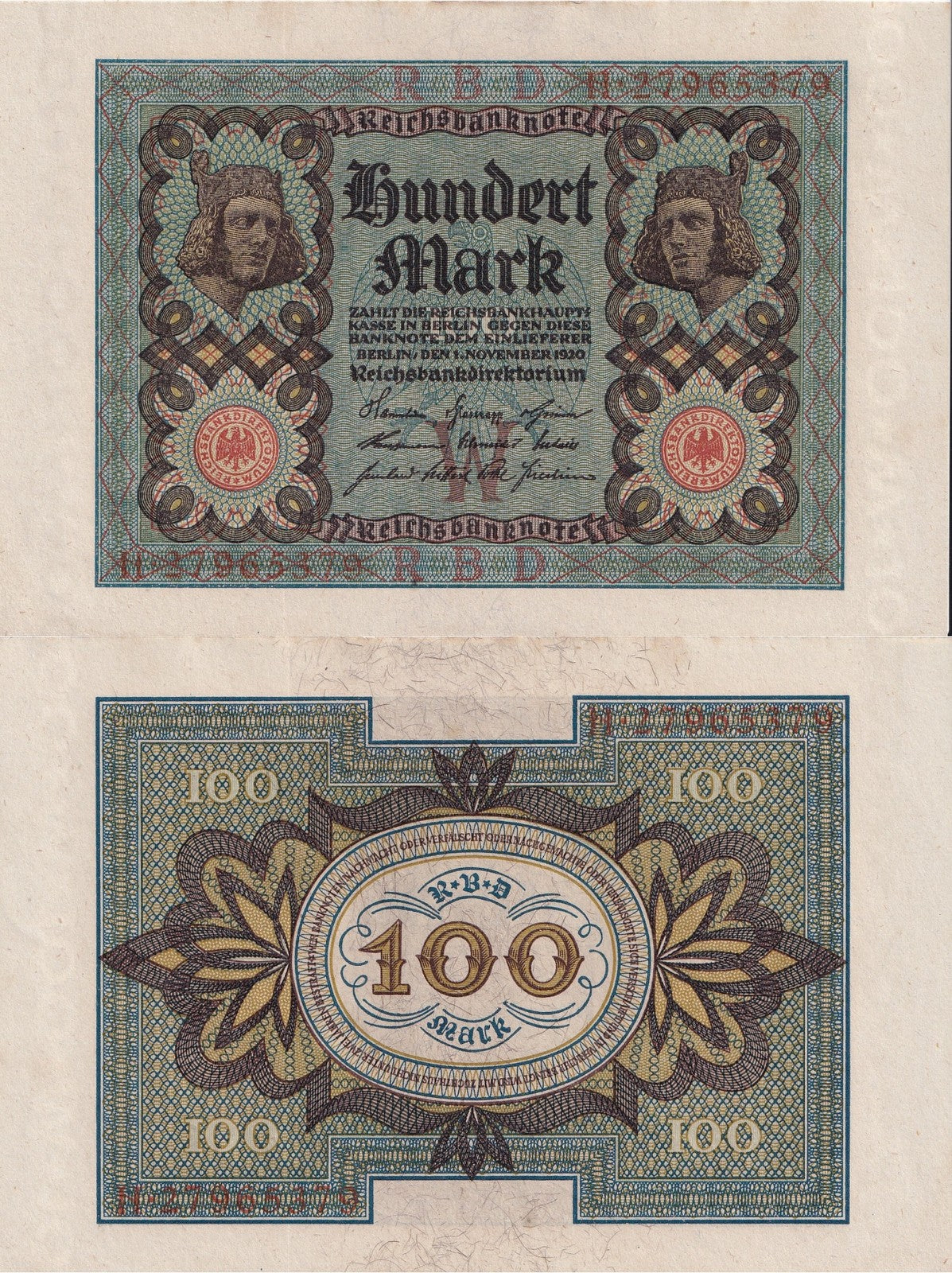 Germany 100 Mark 1920 P 69 UNC MINOR FOXING