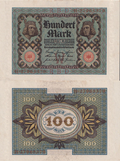 Germany 100 Mark 1920 P 69 UNC MINOR FOXING