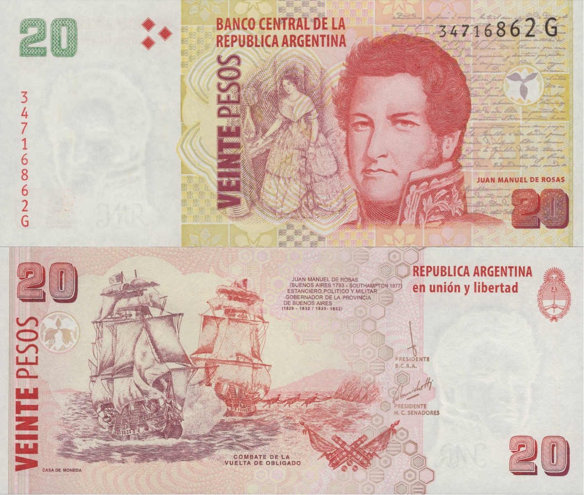 Argentina 20 Pesos ND 2003 P 355c UNC 1/10 Bundle Lot 10 pcs
