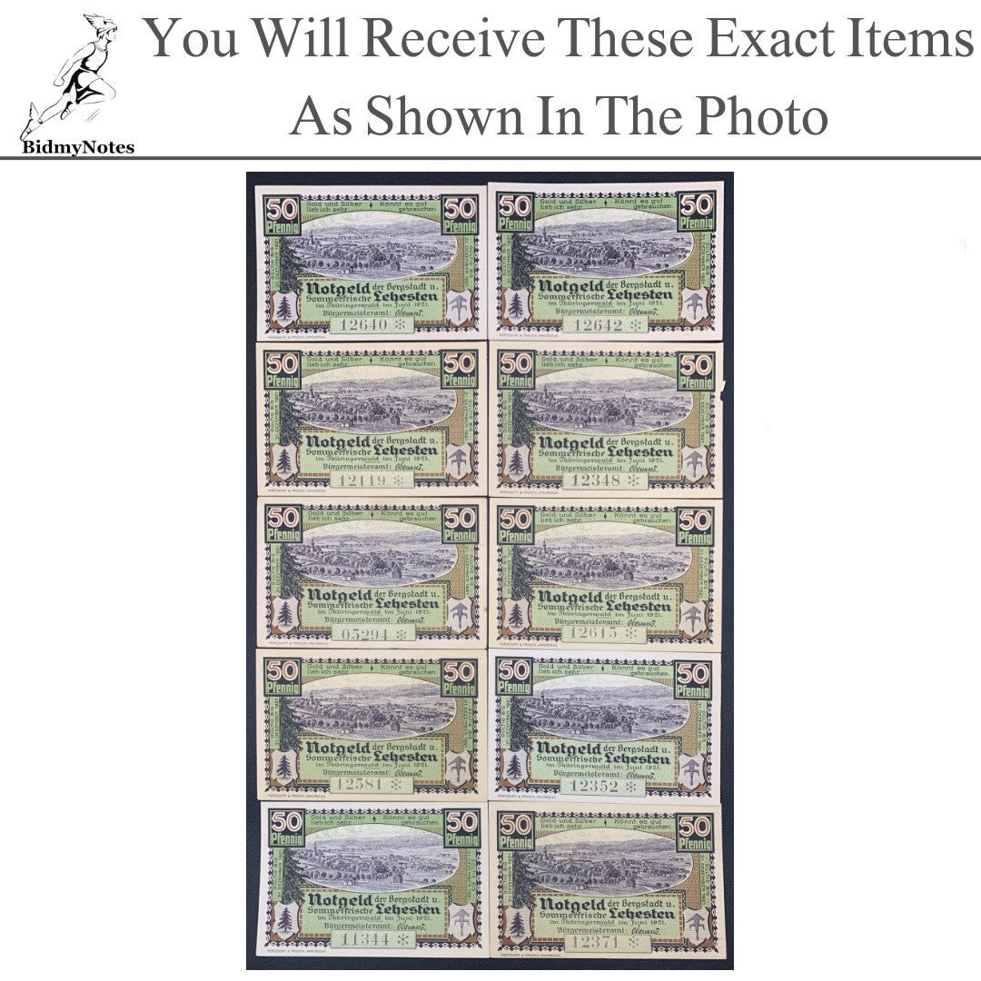 Germany Notgeld LEHESTEN 50 Pfennig 1921 Set 10 pcs