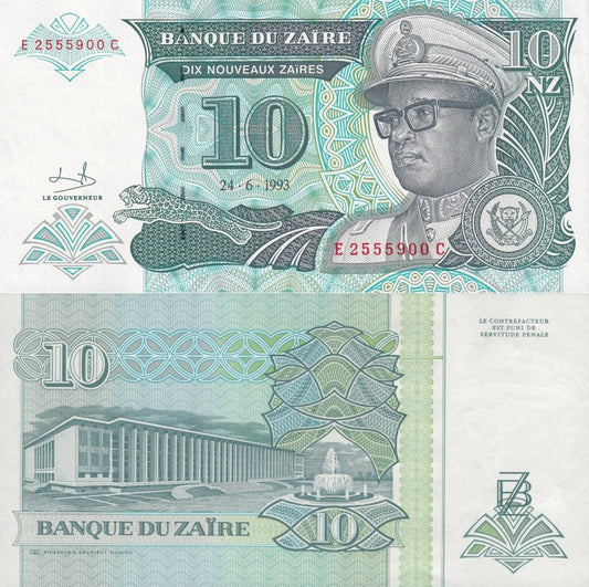 Zaire 10 Nouveaux Zaires 1993 P 54 UNC