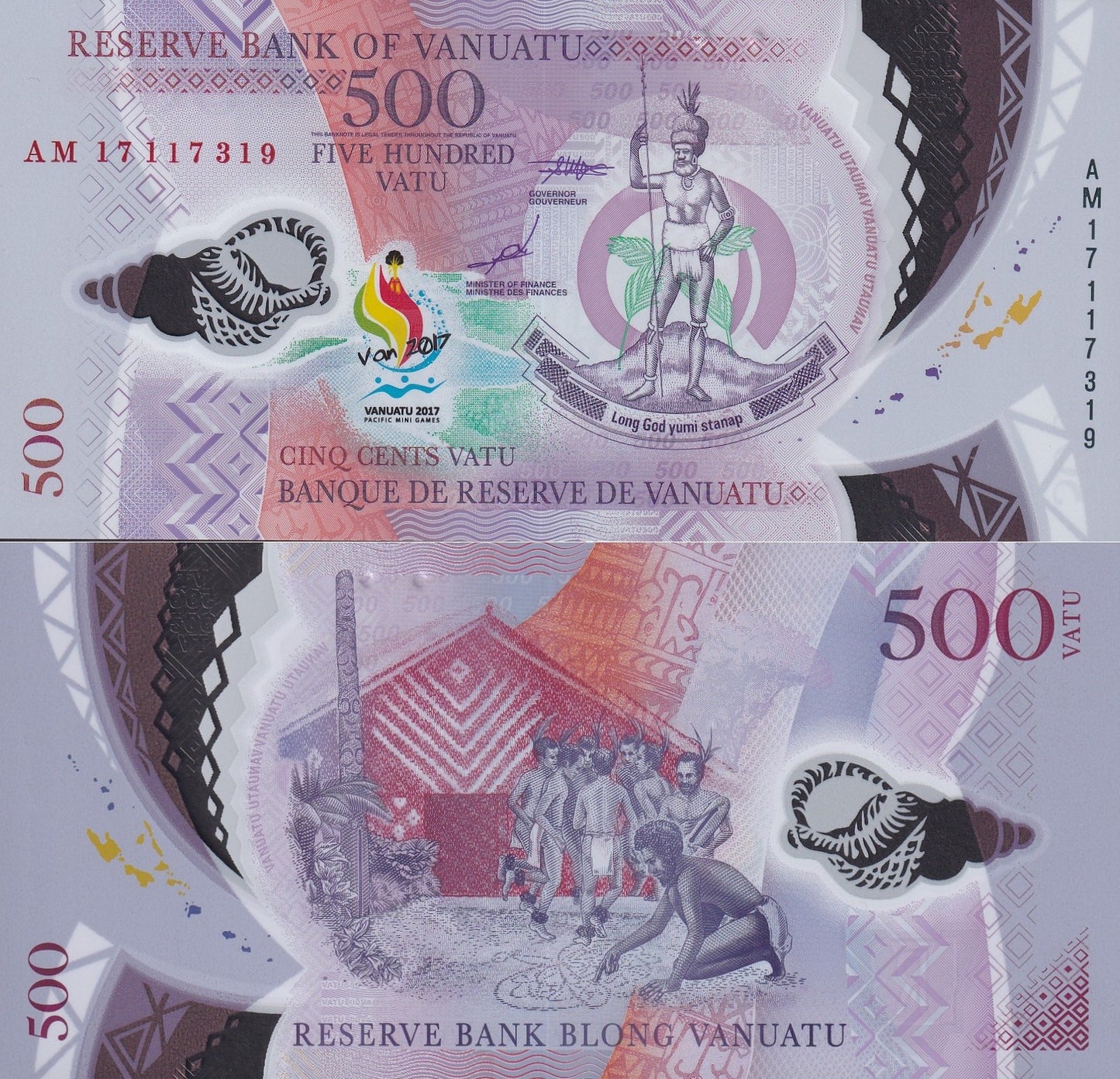 Vanuatu 500 Vatu 2017 P 20 Polymer UNC Commemorative