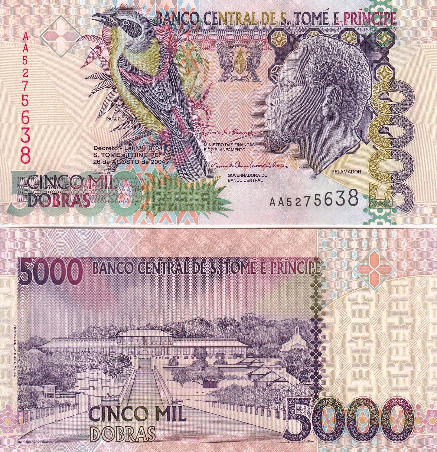 Saint Thomas & Prince Sao Tome E Principe 5000 Dobras 2004 P 65c UNC AA Prefix