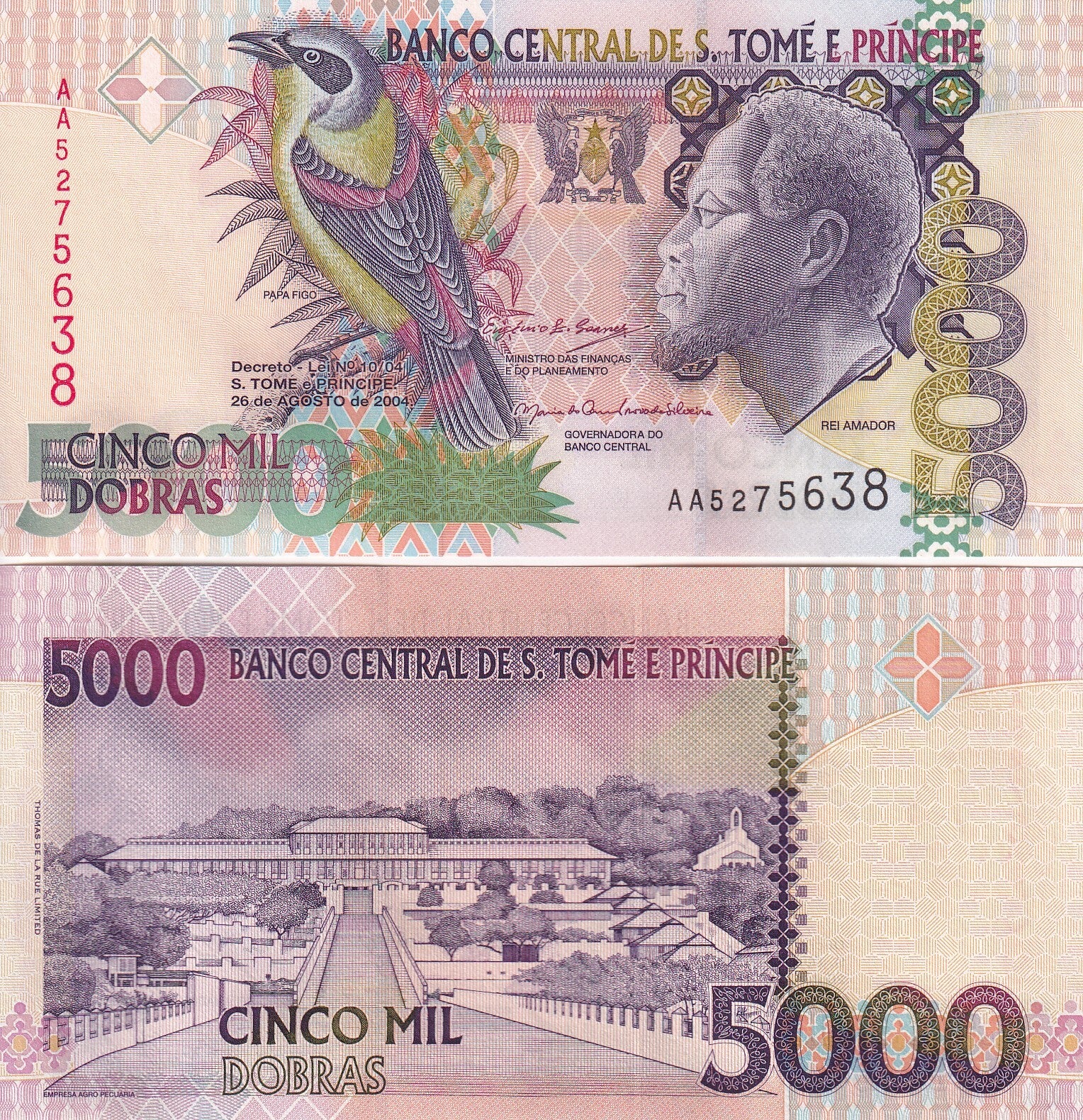 Saint Thomas & Prince Sao Tome E Principe 5000 Dobras 2004 P 65c UNC AA Prefix