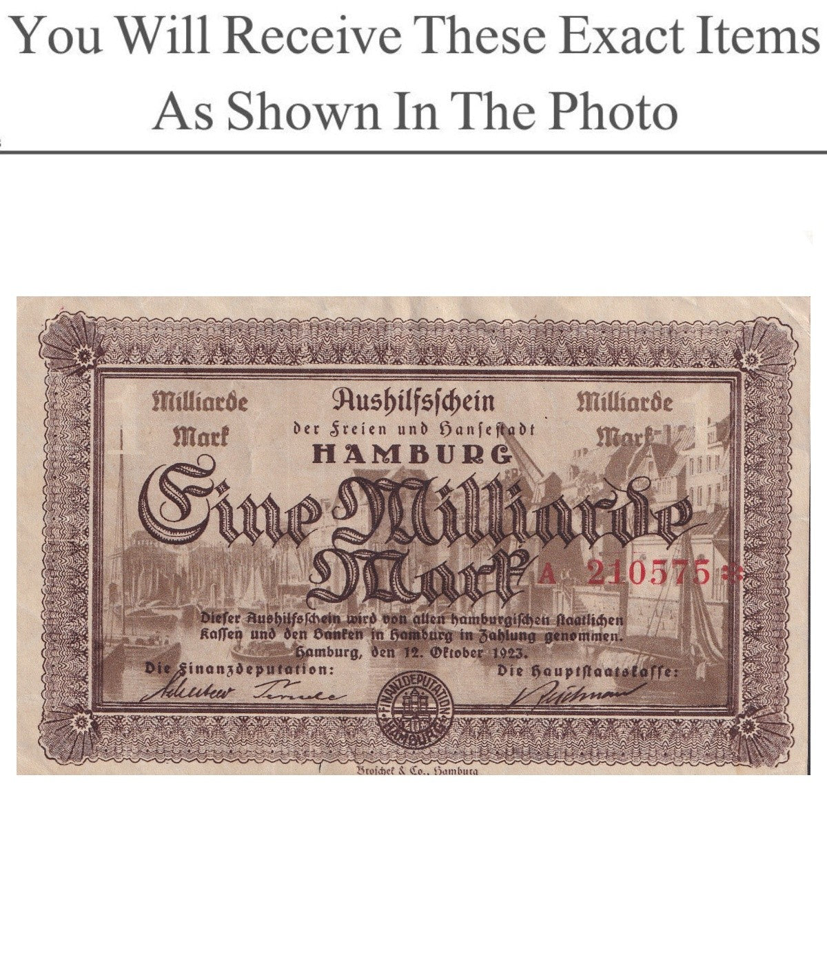 Germany Notgeld HAMBURG 1 Billion Mark 1923