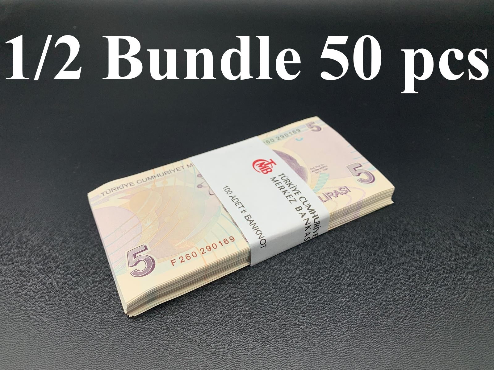 Turkey 5 Turk Lirasi 2009/2022 P 222 UNC 1/2 Bundle Lot 50 pcs F Prefix