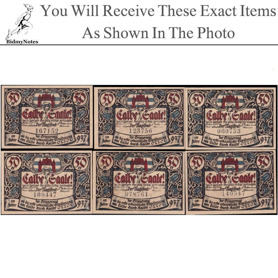 Germany Notgeld CALBE A.D. SAALE 50 Pfennig 1917 Set 6 pcs
