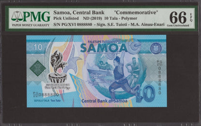 Samoa COMM. 10 Tala 2019 P 45 Polymer UNC PMG 66 EPQ Radar-Rotator No. 0888880