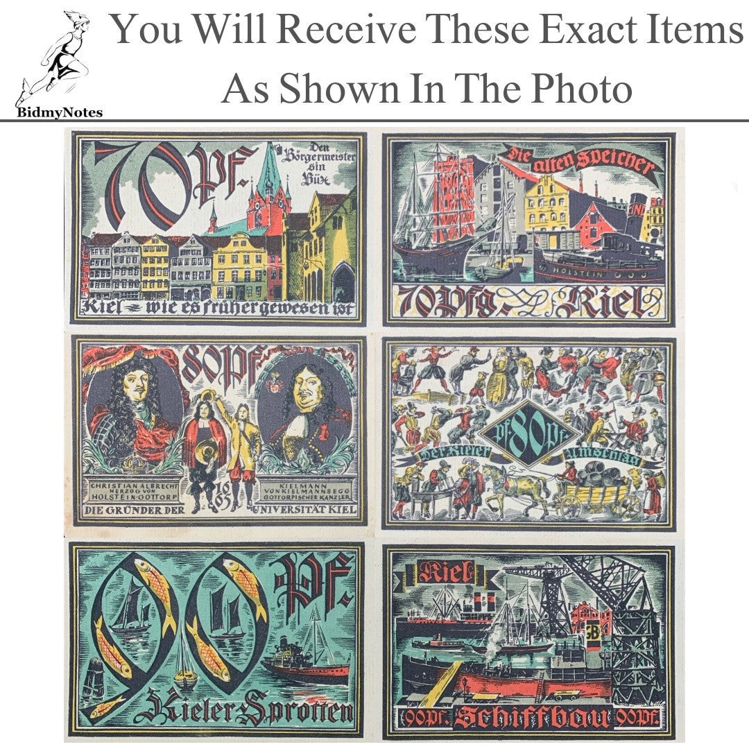 Germany Notgeld KIEL 70 80 90 Pfennig 1921 Set 6 pcs