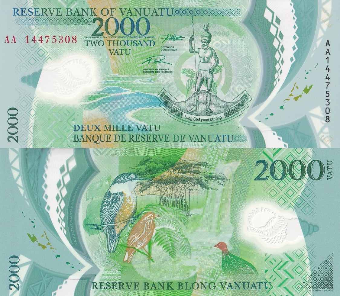 Vanuatu 2000 Vatu 2014 P 14 Polymer UNC AA First Prefix