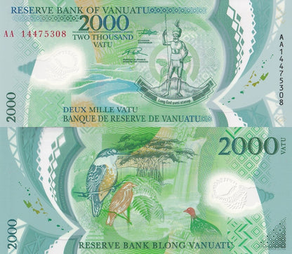 Vanuatu 2000 Vatu 2014 P 14 Polymer UNC AA First Prefix