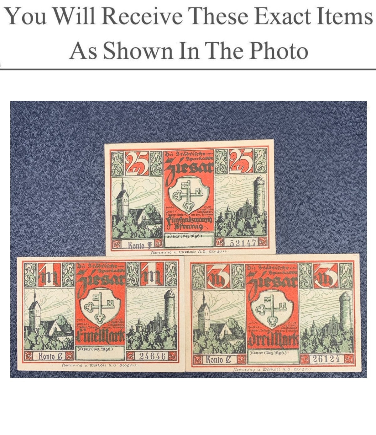 Germany Notgeld ZIESAR 25 Pfenning 1 3 Mark 1920 Set 3 pcs