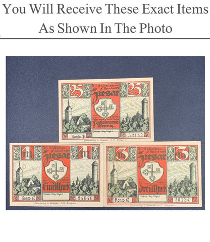 Germany Notgeld ZIESAR 25 Pfenning 1 3 Mark 1920 Set 3 pcs