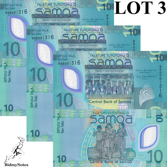 Samoa 10 Tala ND 2023 2024 P 48 New Design Polymer UNC LOT 3 pcs