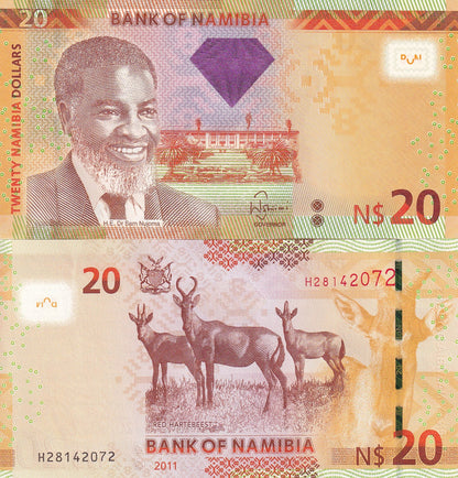 Namibia 20 Namibia Dollars 2011 P 12a Antelopes UNC 1/20 Bundle Lot 5 pcs
