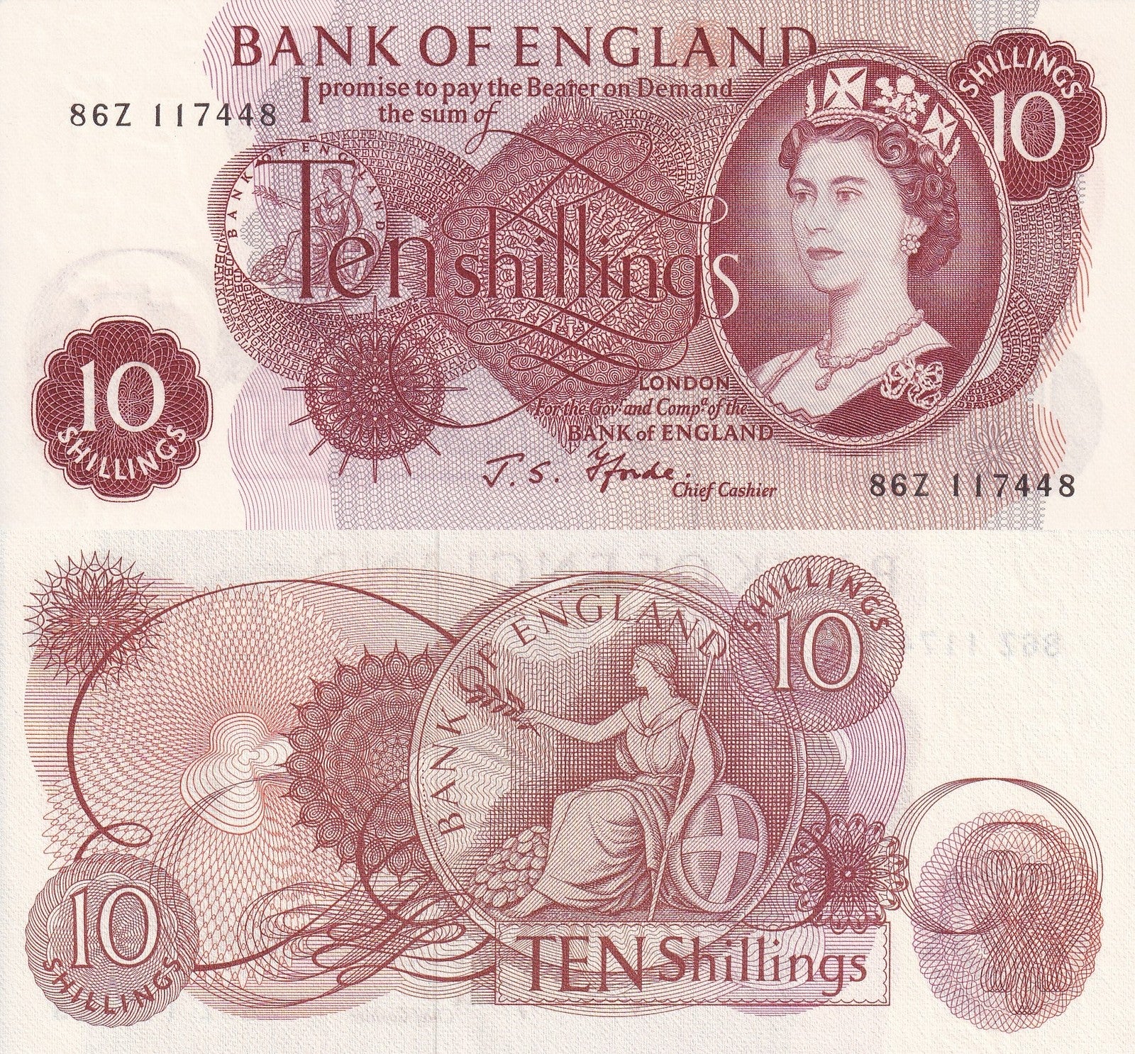 Great Britain 10 Shillings ND 1960-1970 P 373 UNC