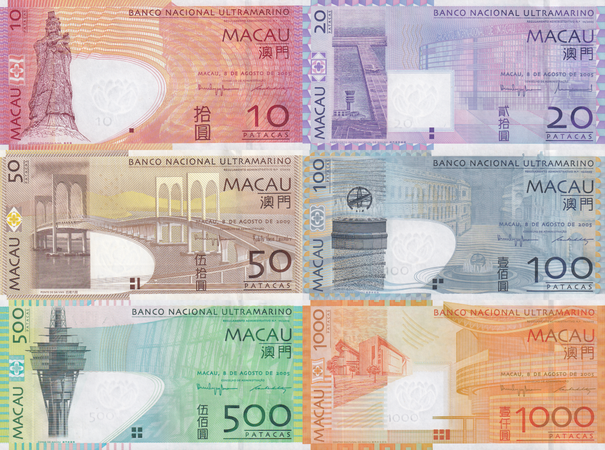 Macau Macao 1 20 50-1000 Patacas 2005-2009 P 80a-84a UNC BNU Set 6 pcs AA Prefix