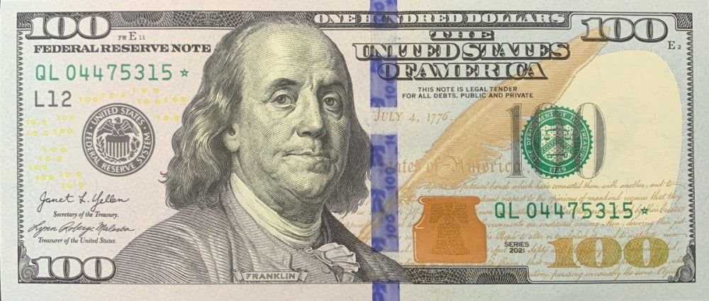 United States USA 100 Dollars 2021 P 555* San Francisco CA UNC Replacement