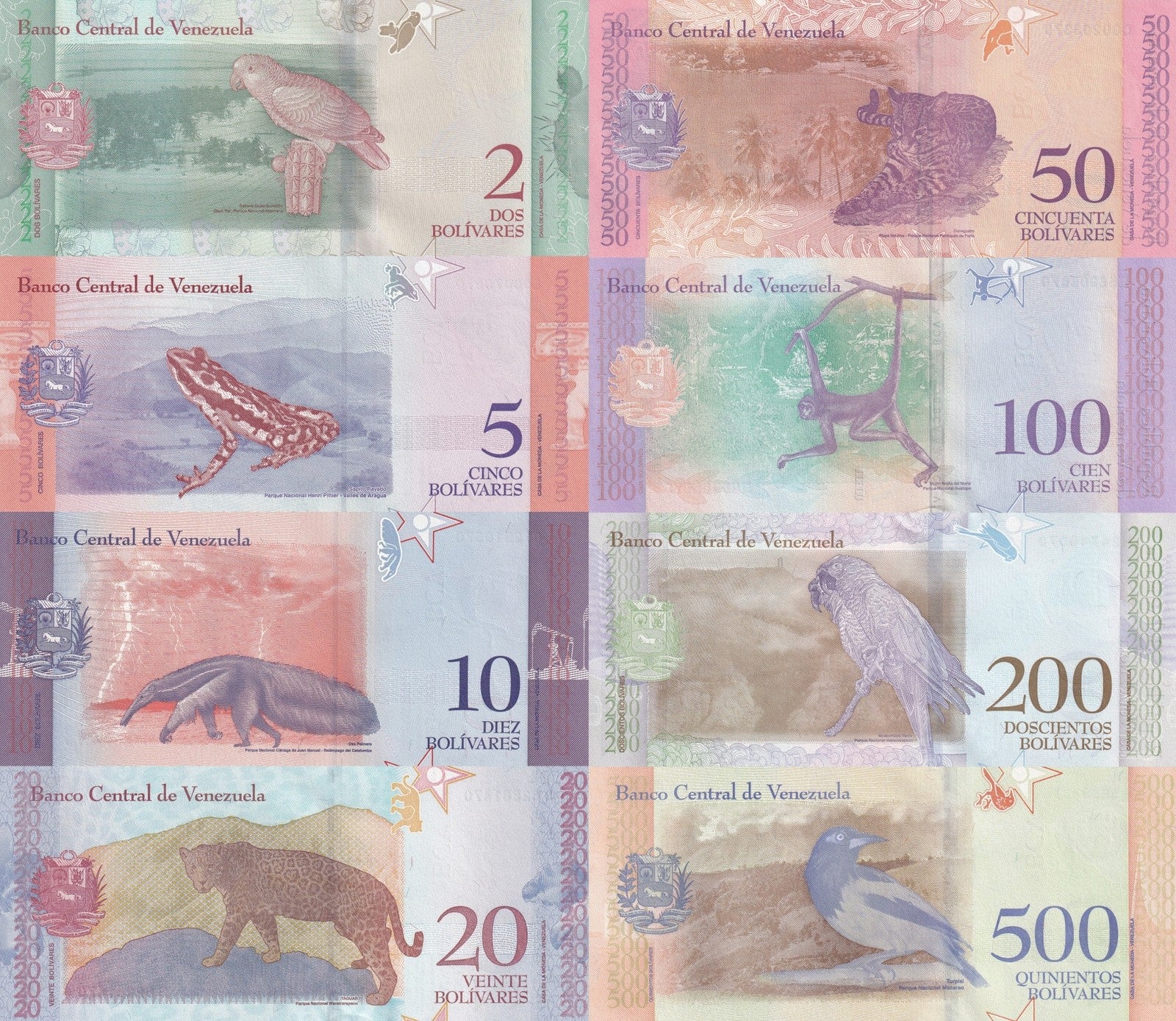 Venezuela 2 5 10 20 50 100 500 Bolivares 2018 P 101 102 103-108 UNC Set 8 pcs