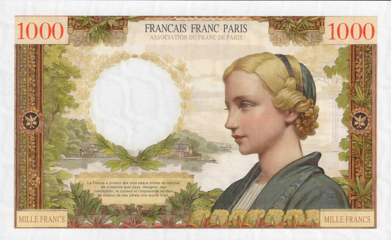 France TEST NOTE 1000 Francs COMM. Banknote Oil Painting Style UNC