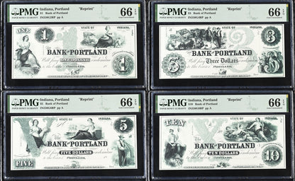 Indiana Portland Reprint 1-10$ Obsolete Bank Note UNC PMG 66 EPQ Set 4 pcs