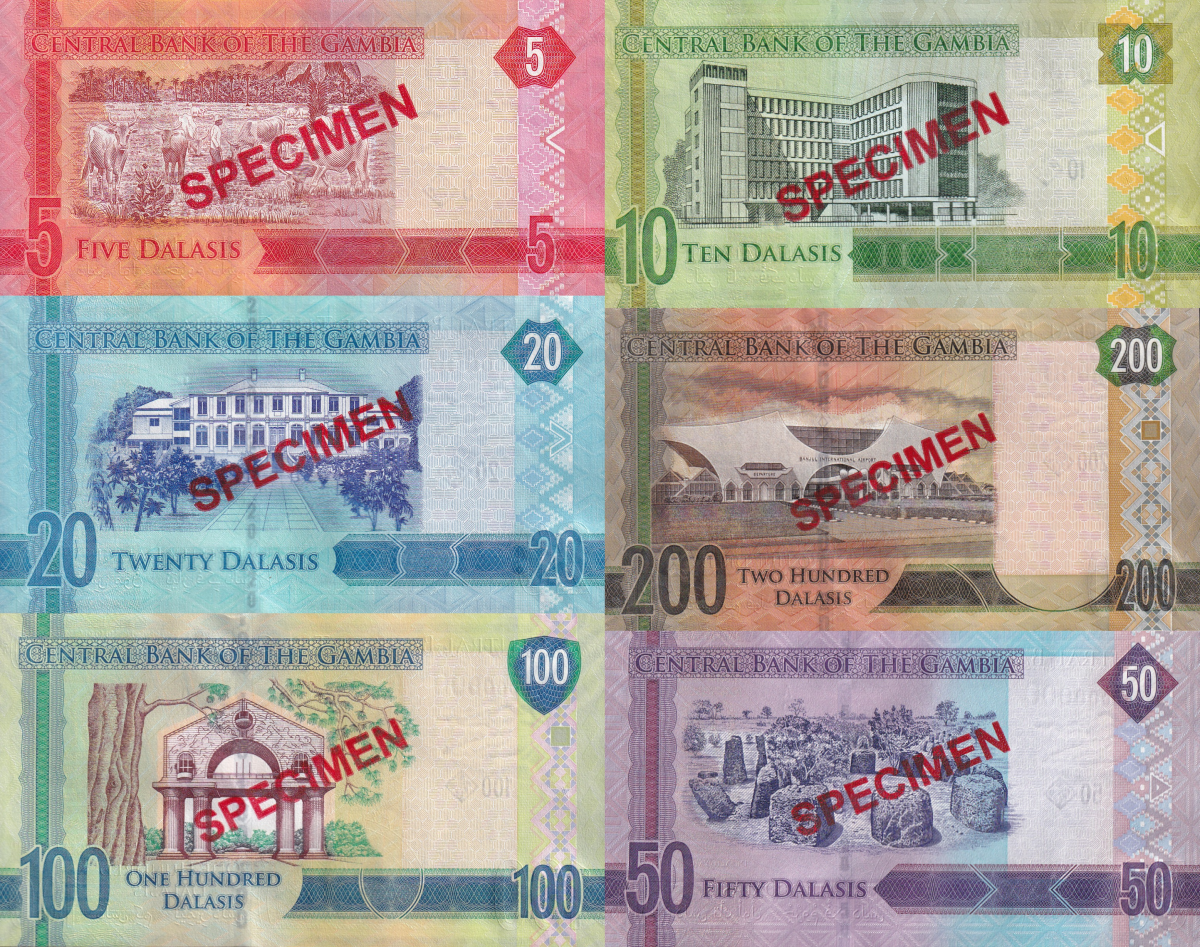 Gambia 5 10 20-200 Dalasis ND 2015 P 31 32 33-36 UNC A Prefix SPECIMEN Set 6 pcs