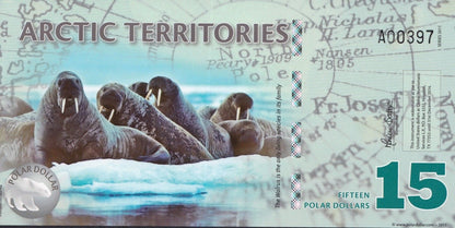 Arctic Territories 15 Dollars 2011 Polymer Walrus Sea TEST NOTE UNC