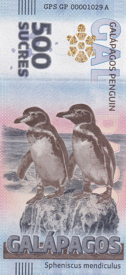 Galapagos Souvenir Note 500 Sucres Galapagos Penguin UNC Test Note