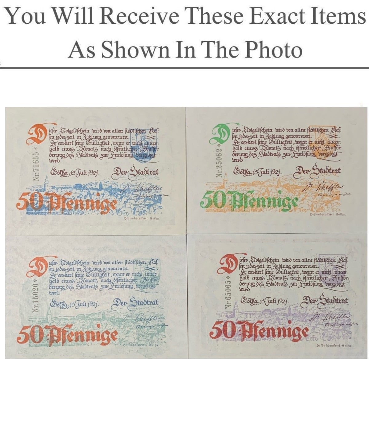 Germany Notgeld GOTHA WATERMARK 50 Pfennig 1921 Set 4 pcs