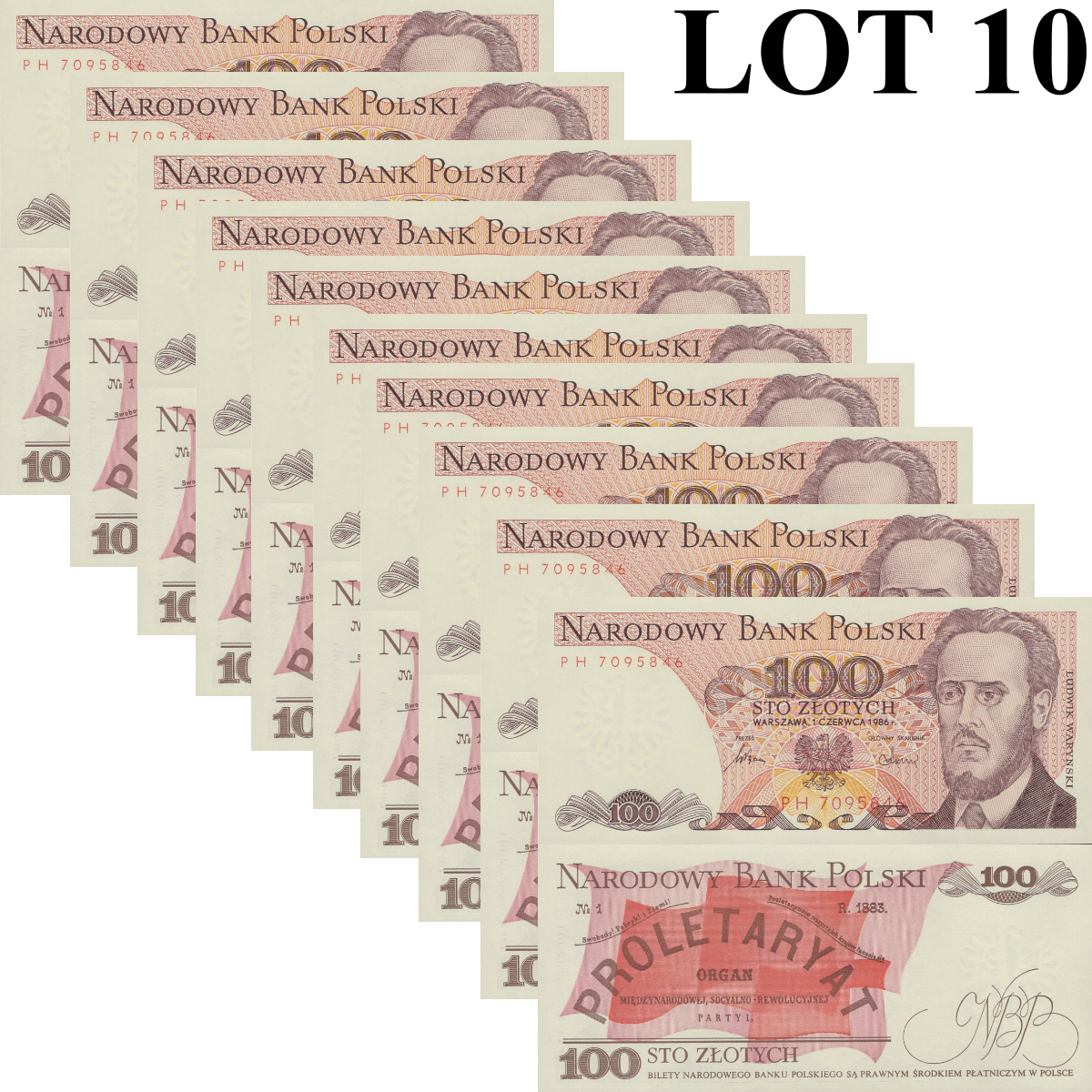 Poland 100 Zlotych 1986 P 143e UNC 1/10 Bundle Lot 10 pcs