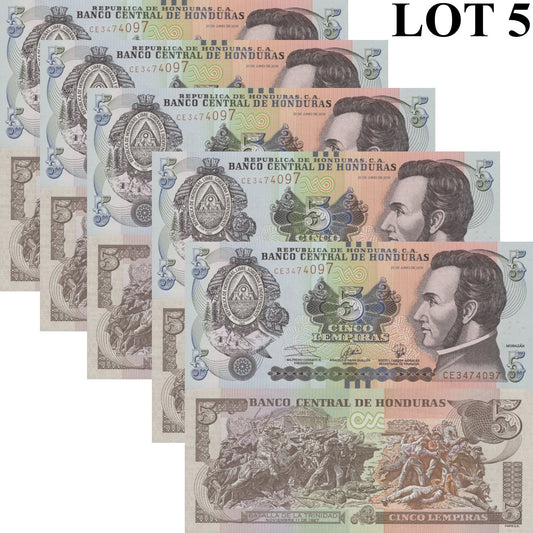 Honduras 5 Lempira 2019 P 98 UNC 1/20 Bundle Lot 5 pcs