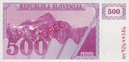 Slovenia 500 Tolarjev 1990 P 8b UNC SPECIMEN