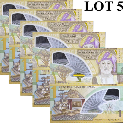 Oman 1 Rial 2026 P New Design First Polymer UNC COMM. 1/20 Bundle Lot 5 pcs