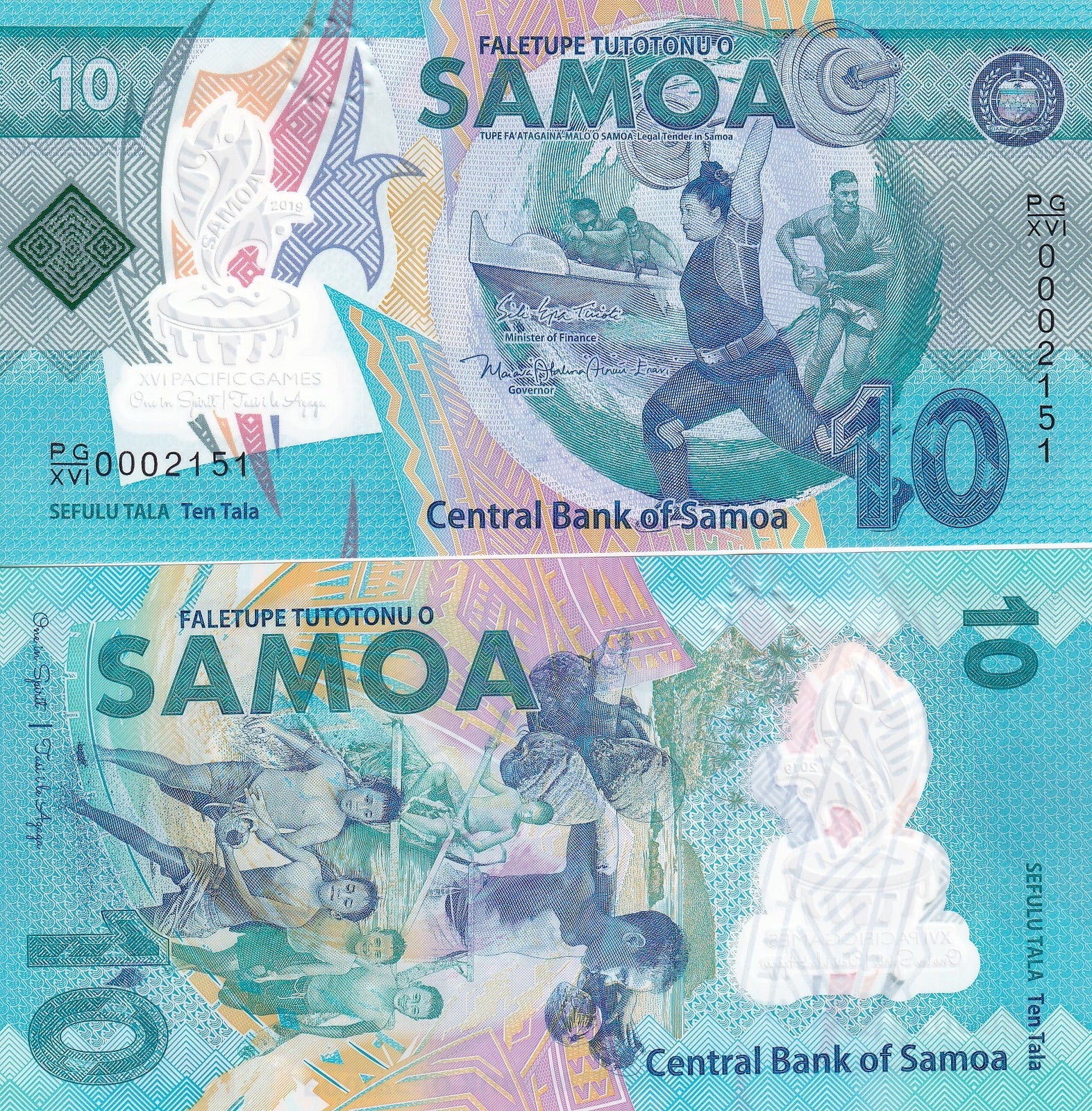 Samoa 10 Tala 2019 P 45 Polymer Commemorative UNC Low Serial No. 000XXXX