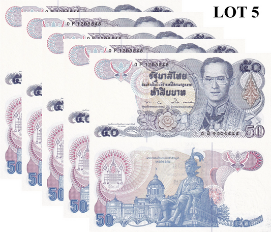 Thailand 50 Baht 1990 P 94 UNC Commemorative 1/20 Bundle Lot 5 pcs